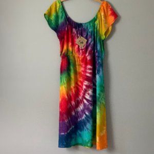 large TIE DYE peasant dress hand dyed RAINBOW nwt